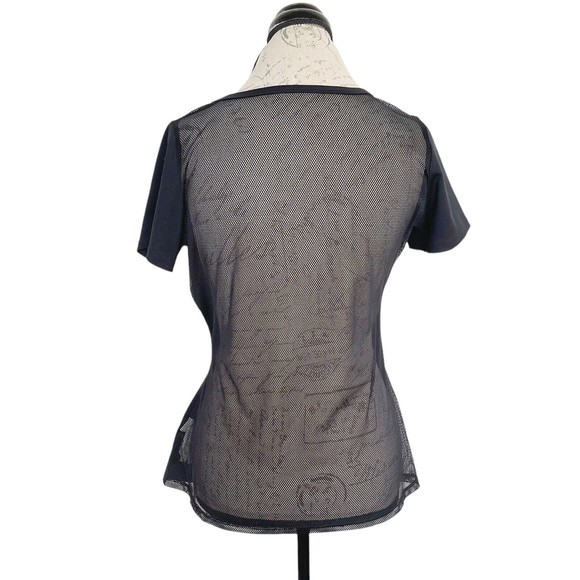 Justfab Active Womens Blouse Black Mesh Short Sleeve Asymmetric Side Slit Size S - Picture 3 of 15